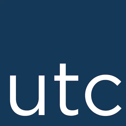 White lowercase letters “utc” on a solid dark blue background, with the tops of the letters cropped by the edge of the image.